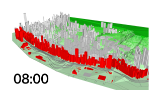 Figure 4 3-D animation of the affected buildings in Western District in different time of the day.