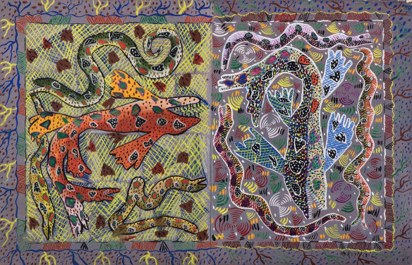 Célestin Kabuya
Untitled (Lakebed)
Gouache on paper
40 x 61 cm
Signed ‘Kabuya Cel.’
ca. 1956
Pierre Loos Collection
Image Courtesy of Michael De Plaen